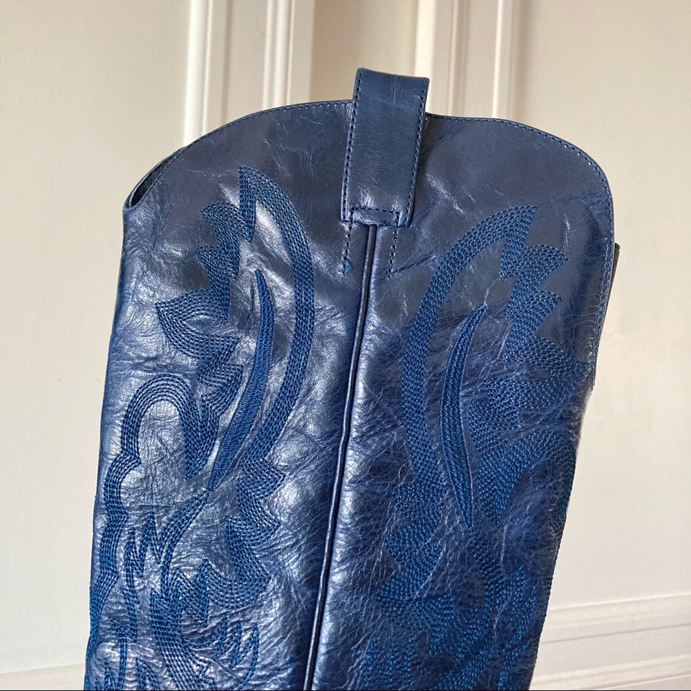 New Free People Jeffery Campbell Blue Leather Finn Tall Western Embroidered Boot - Picture 2 of 8
